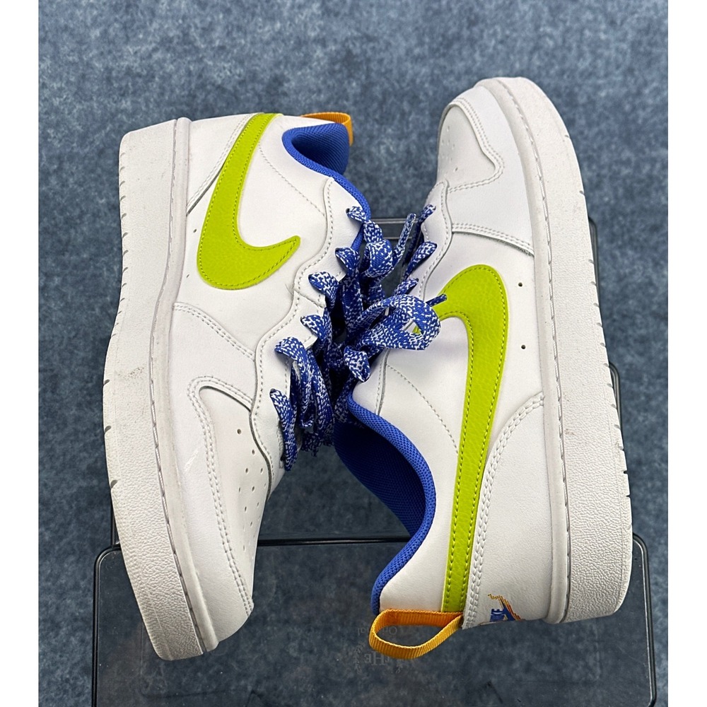 Nike Court Borough Low 2 GS White Volt Blue Boys Size 7Y DQ7770-100 Sneakers